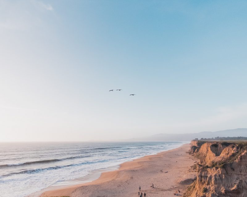 Aerial photo of half moon bay and the shore break.