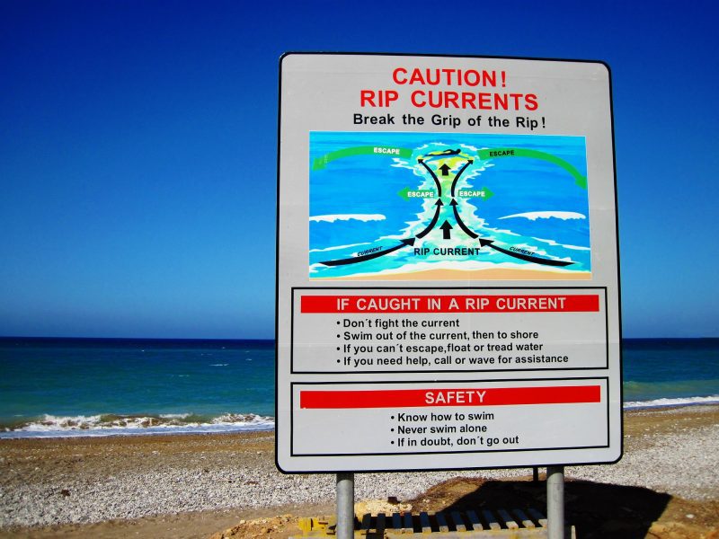 Rip Current Sign on Beach